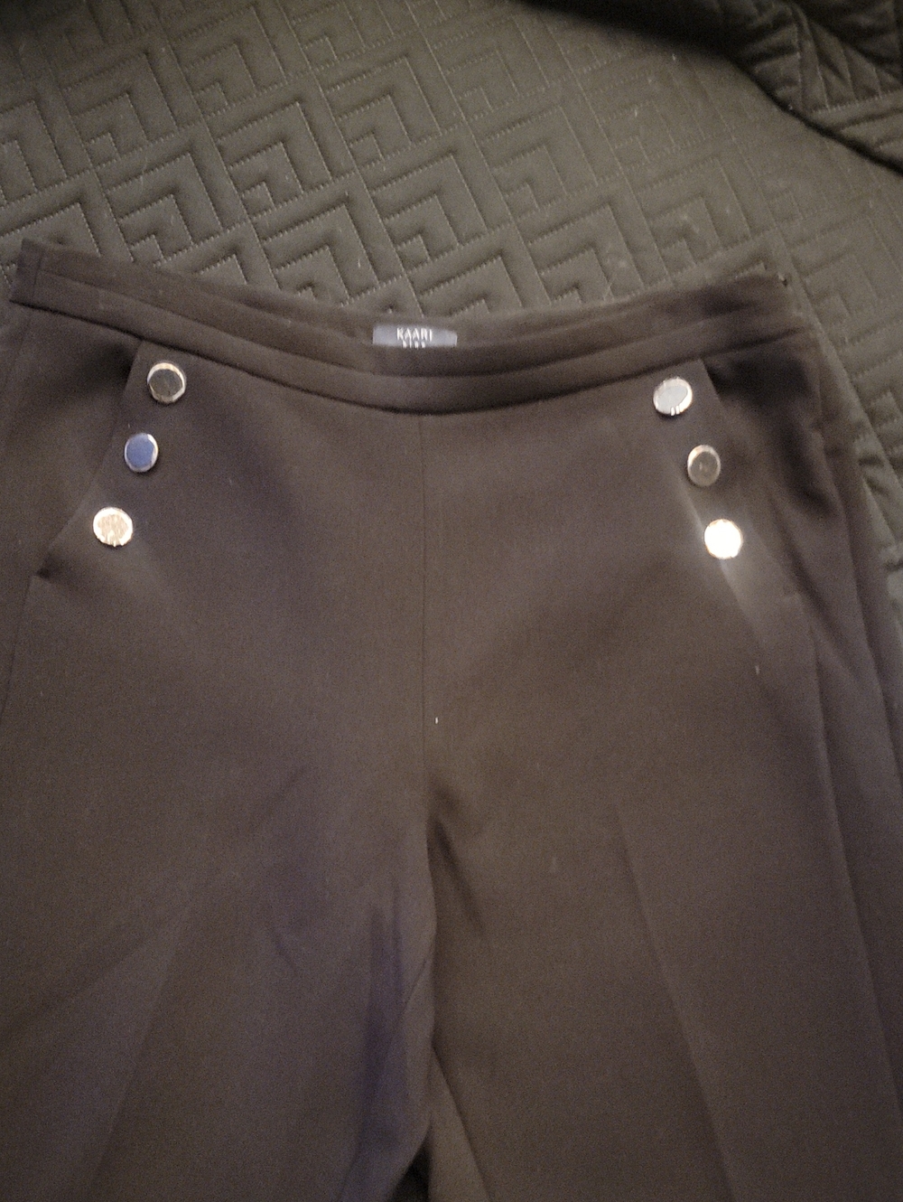 Kaari Blue Black Wide-Leg Pants with Decorative Buttons